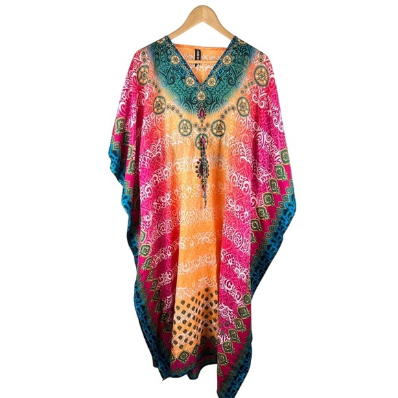 Pure Rock Vibrant Boho Swim Cover Caftan or Mumu – Free Size - Picture 1 of 9